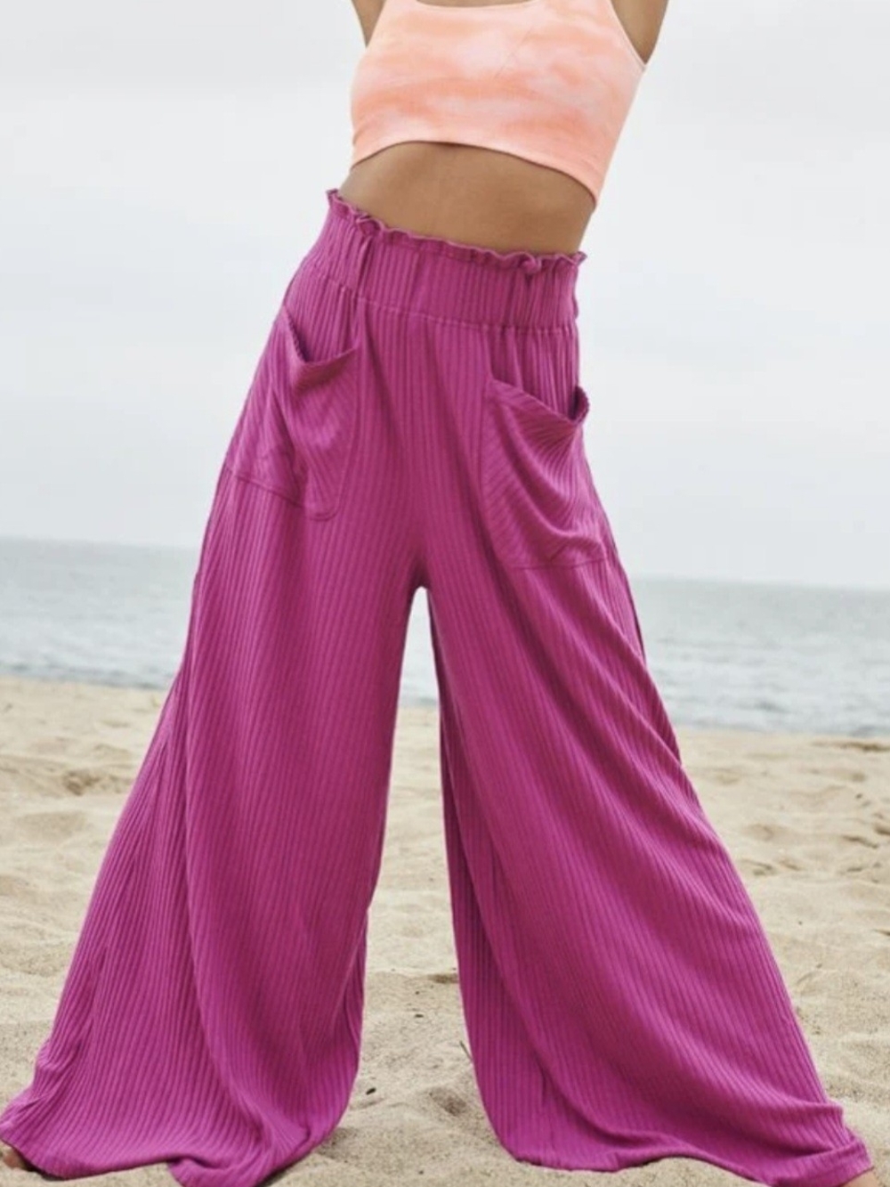 Free People Movement Blissed Out Wide Leg Pants, Cactus Flower, Small, NWT